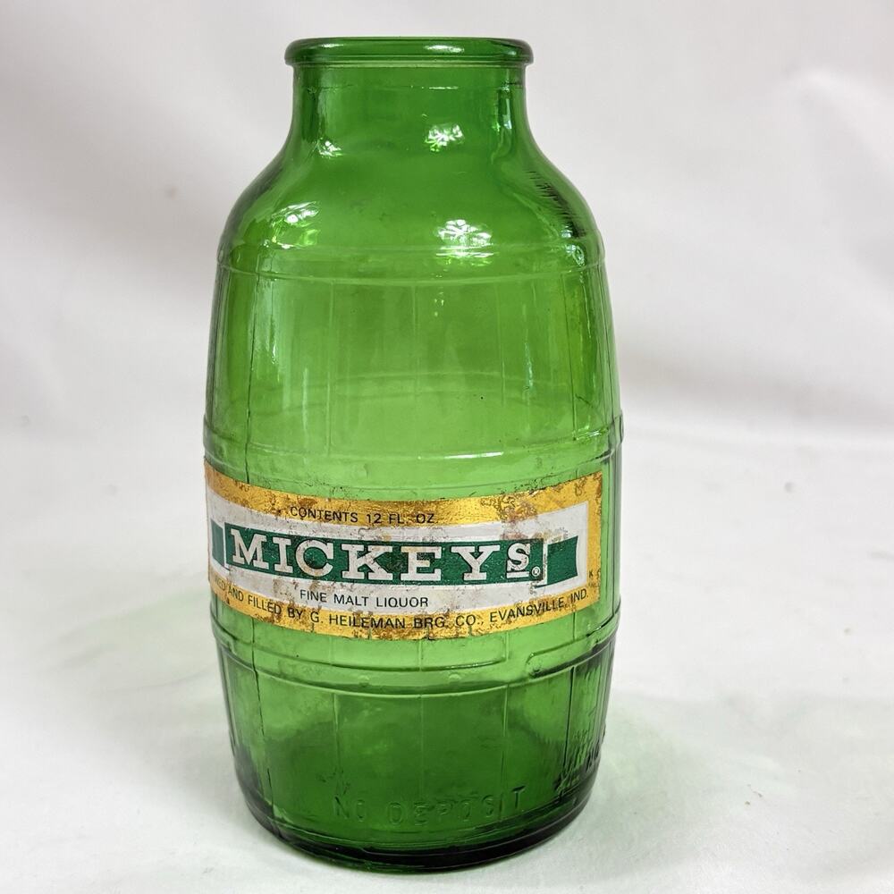 Mickey's Malt Liquor 12 oz Big Mouth Beer Barrel Bottle Vintage 1980s Heileman
